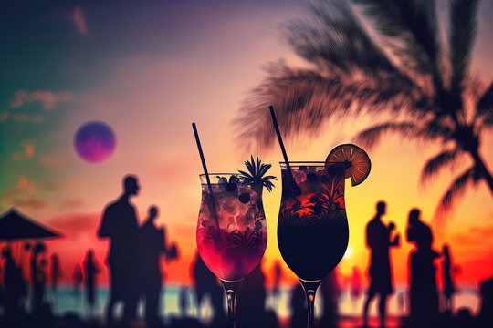 Beach party at sunset